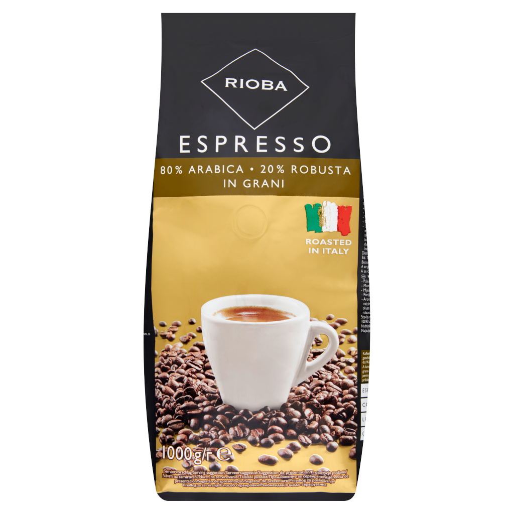 RIOBA Gold Espresso Pörkölt Szemes Kávé Arabica 80 %, Robusta 20 % 1 kg