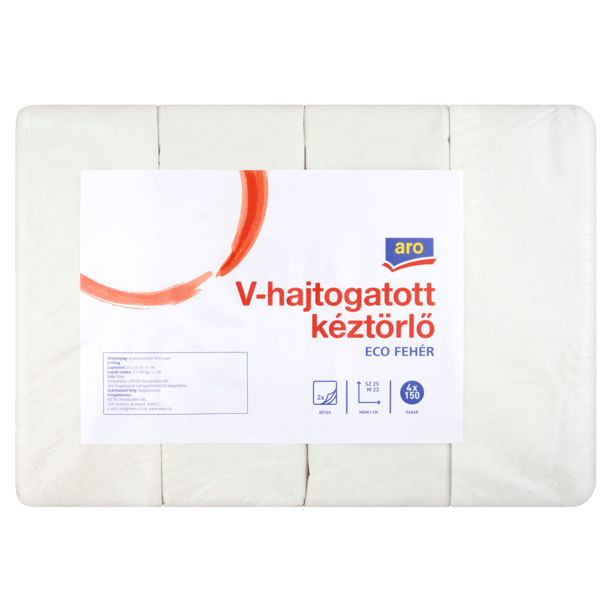aro V - Hajtogatott Eco Fehér Kéztörlő 2 Rétegű 4 x 150 db