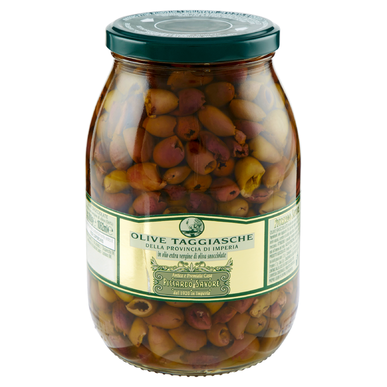 PICCARDO & SAVORÈ Olive Taggiasche denocciolate in olio extra vergine di oliva 1 vaso 1,062 litri