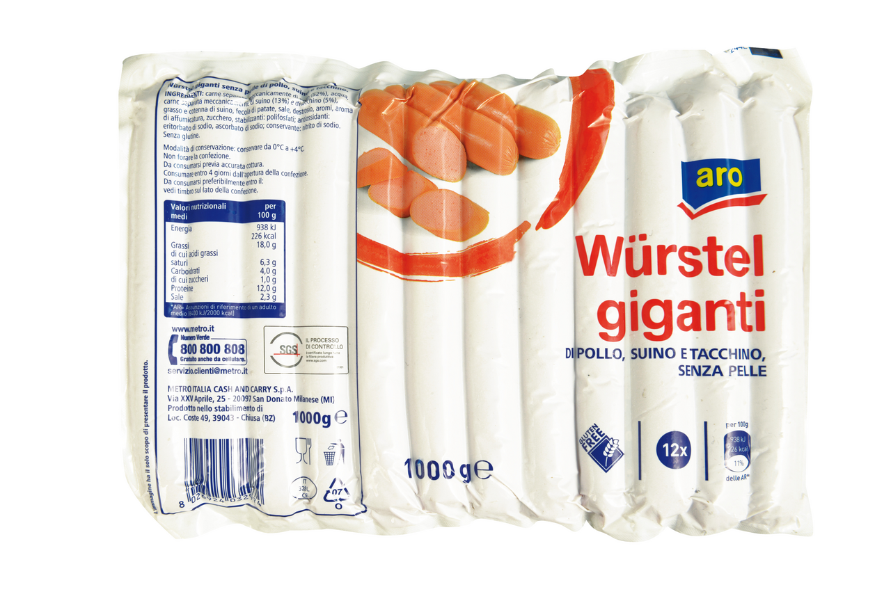 aro Wurstel di pollo tacchino suino 1 conf. sottovuoto 1 kg