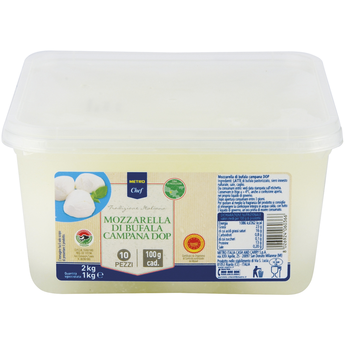 METRO Chef Mozzarella di bufala campana DOP 1 conf. 1 (100 g x 10 pezzi) kg