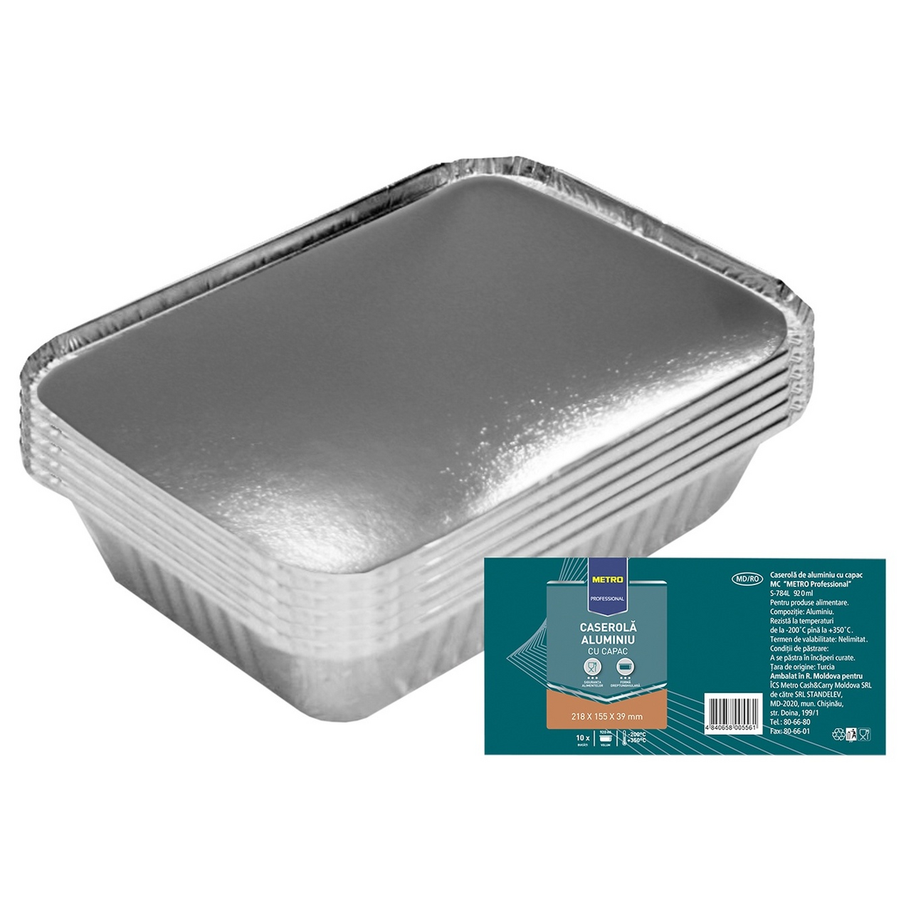 METRO PROFESSIONAL Caserole aluminiu cu capac pentru produse alimentare 10 buc. x 0,92l