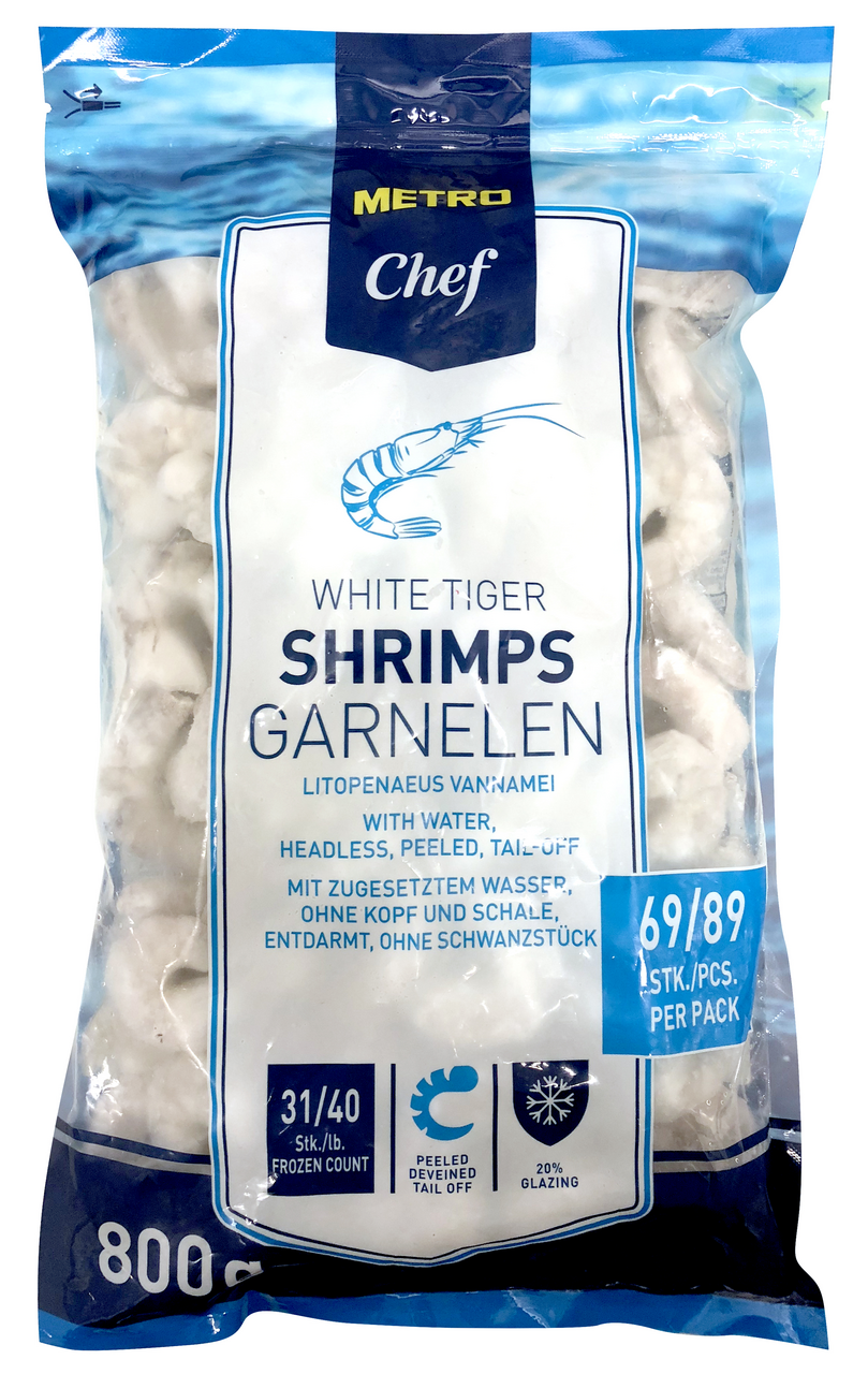 METRO Chef Creveti Cruzi Curatati Congelati 31/40 White Tiger 800g