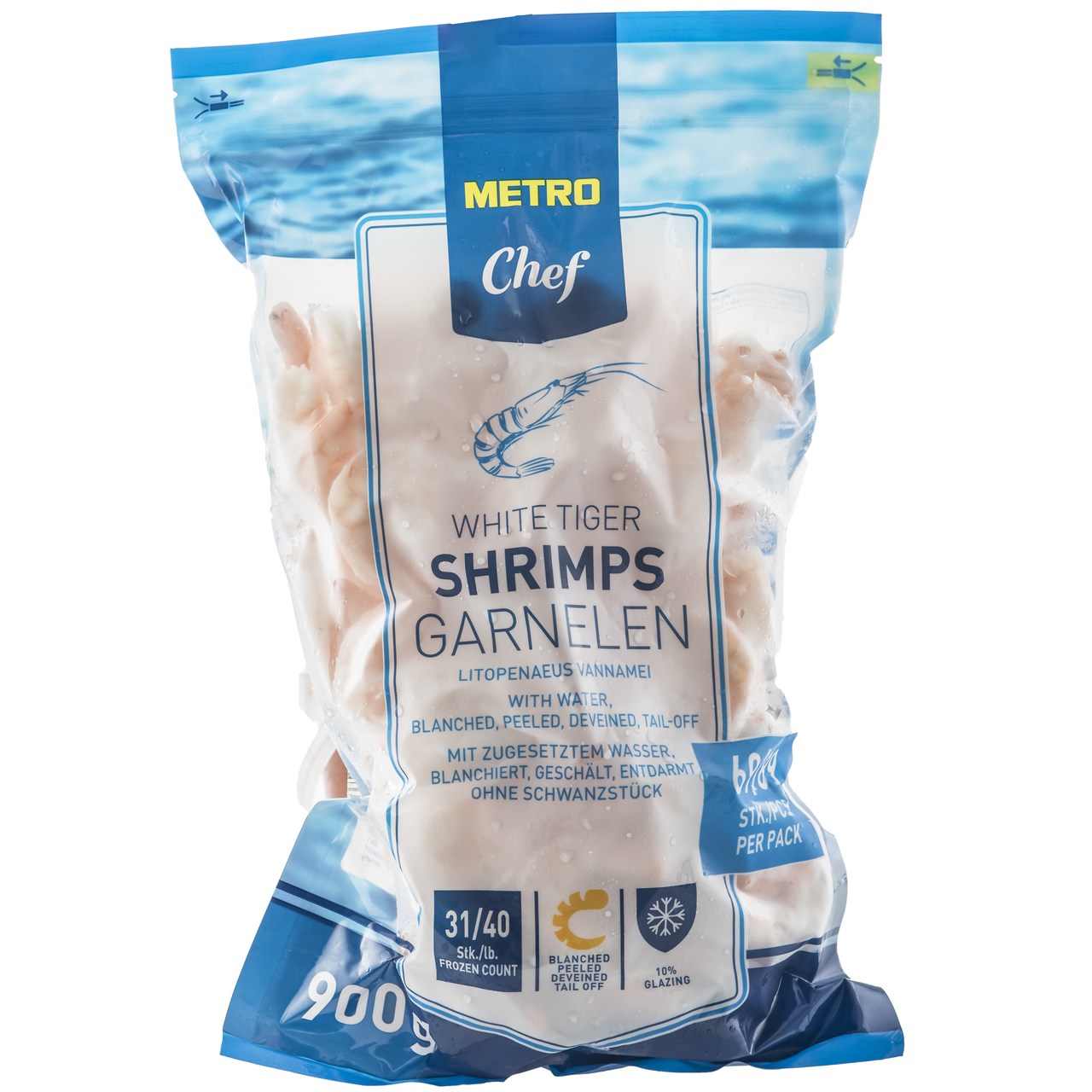 METRO Chef Creveți Cruzi 31/40 White Tiger Congelați 800g