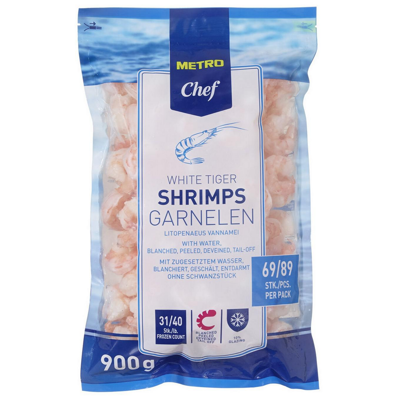 METRO Chef Creveti Curățati Prefierti Congelați 31/40 White Tiger 900g