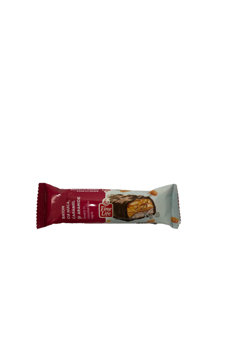 Fine Life Baton cu nuga,caramel si arahide glazurat in ciocolata cu lapte 35g