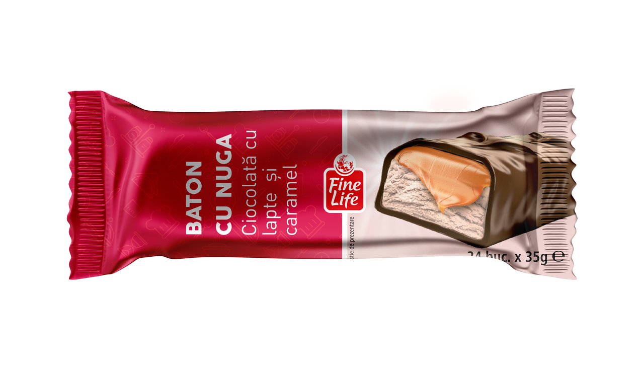 Fine Life Baton cu nuga,ciocolata cu lapte si caramel 35g