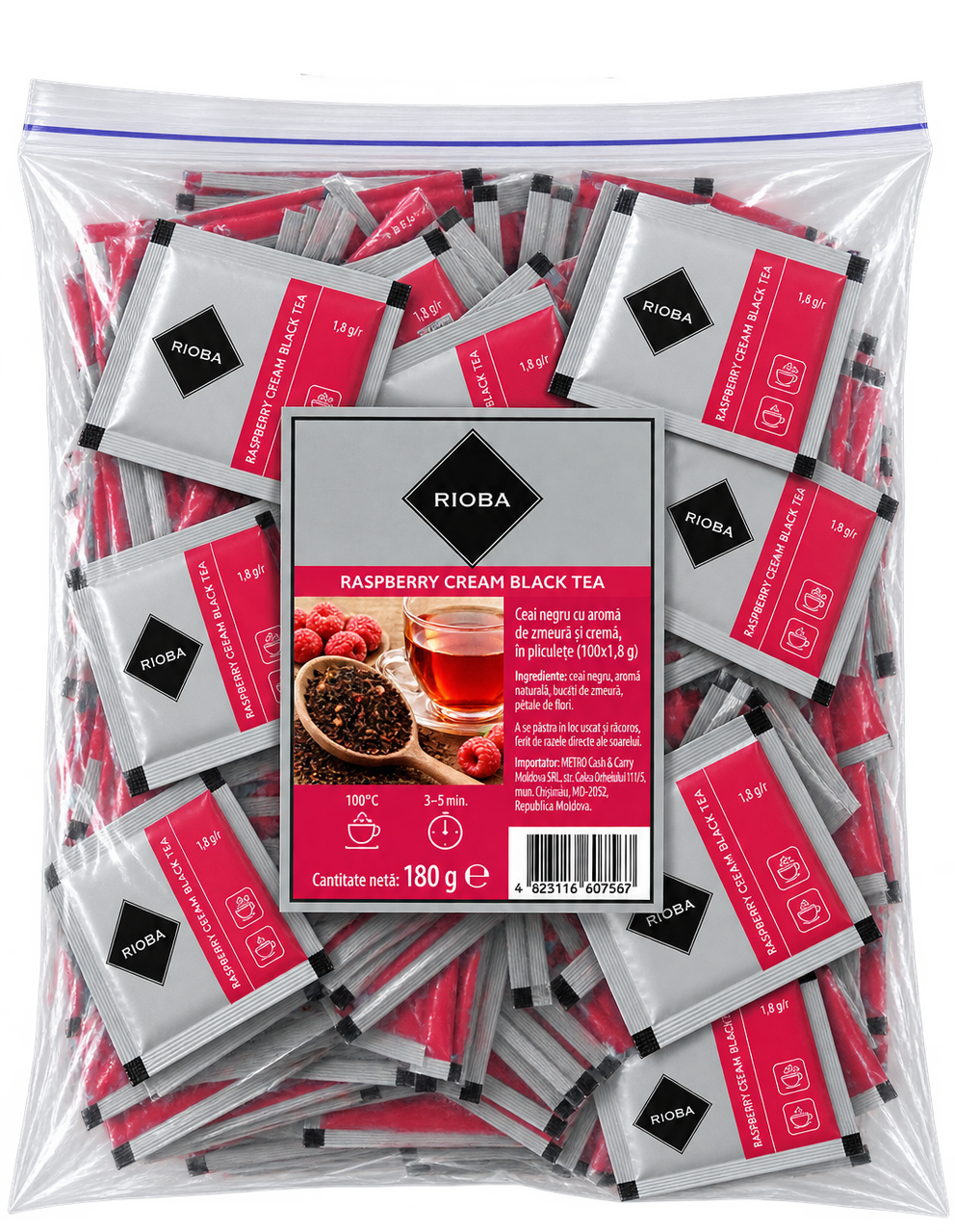 RIOBA Ceai Negru Zmeura 100 Plicuri