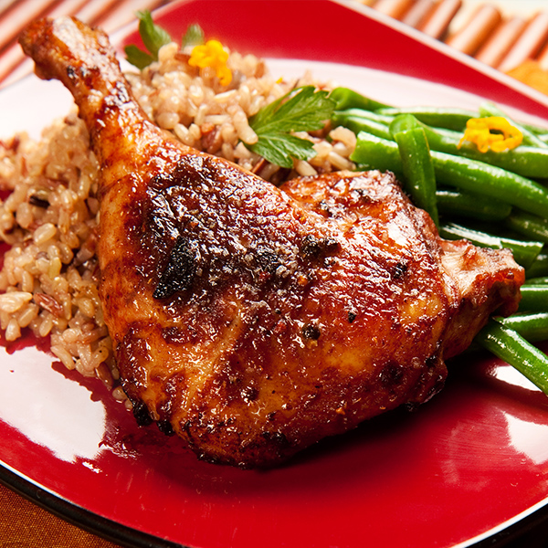 Recettes de chefs | Cuisse de canard grillée, sauce barbecue, riz et