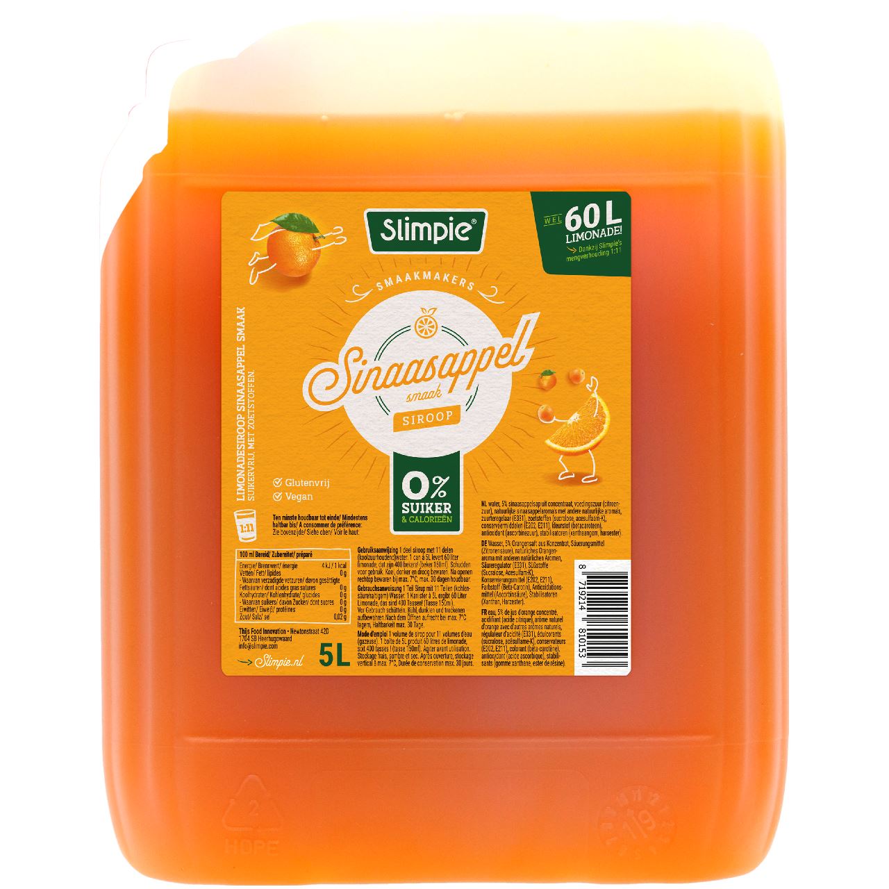 Slimpie Sinaasappel Siroop 5 L