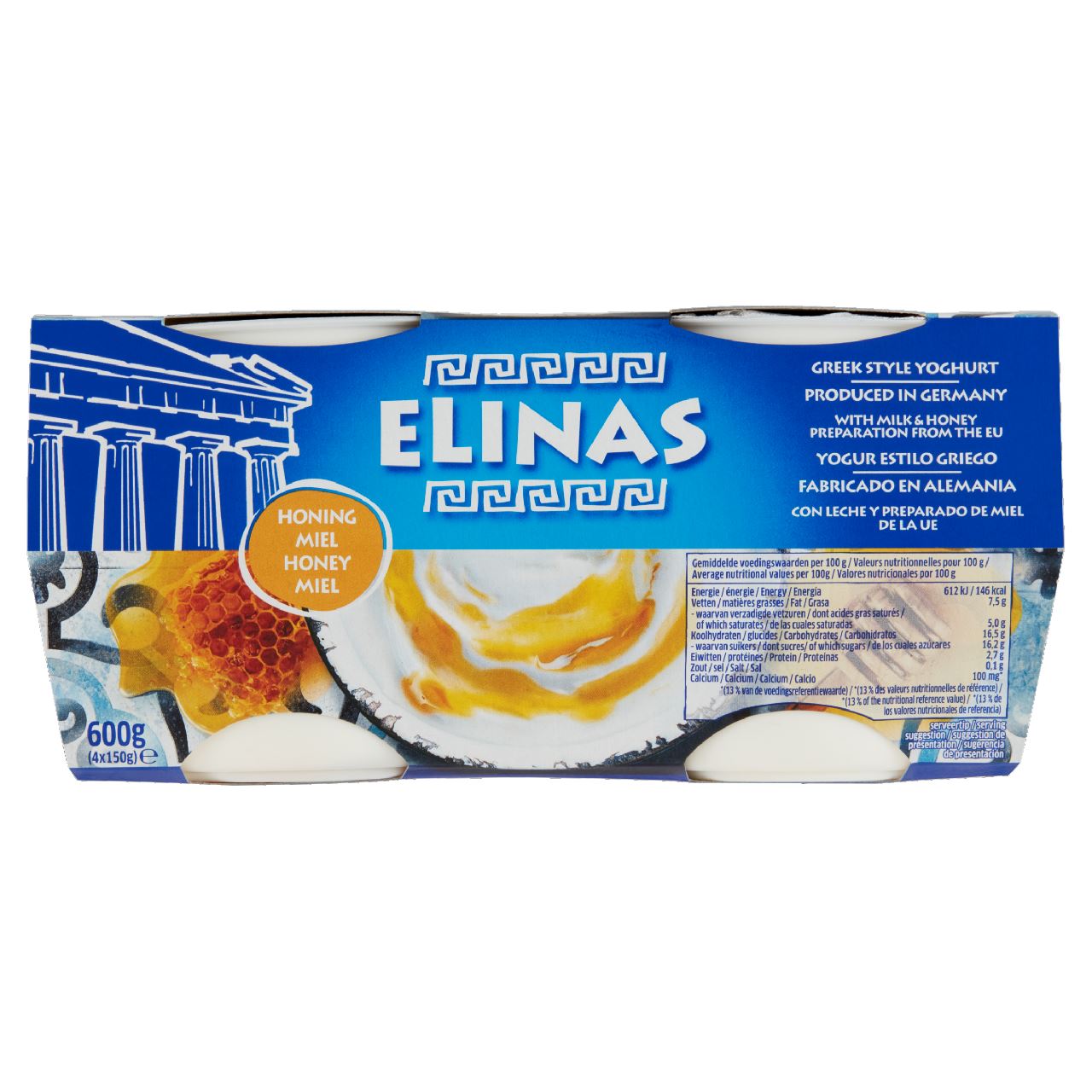 ELINAS Yoghurt Griekse Stijl Honing 4 x 150 g