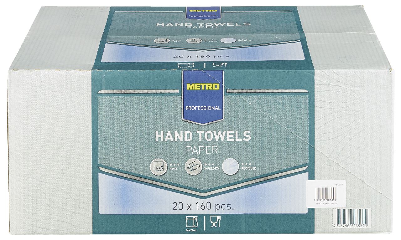 METRO PROFESSIONAL Handdoek 2-laags v-vouw 24x23 cm 4 x 5 x 160 stuks