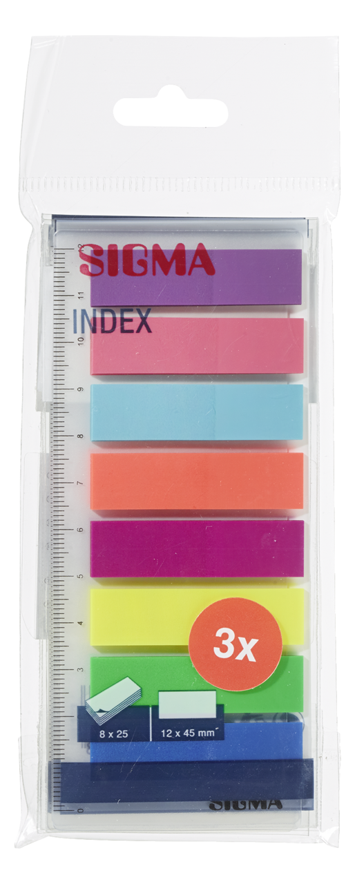 SIGMA Index papier 3 x 12 cm liniaal 8 x 25 vel