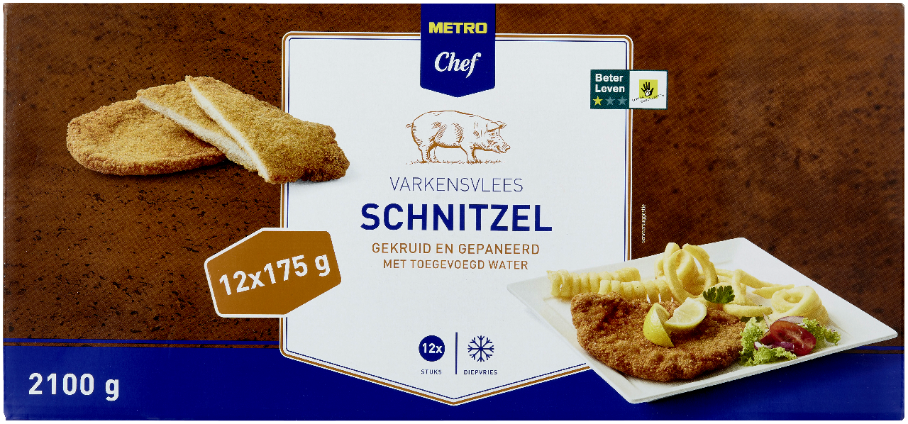 METRO Chef Varkensschnitzel diepvries Beter Leven keurmerk 1 ster 12 x 175 g *