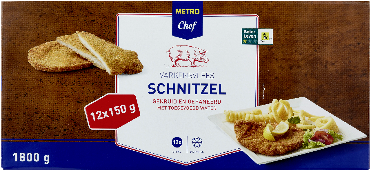METRO Chef Varkensschnitzel diepvries Beter Leven keurmerk 1 ster 12 x 150 g