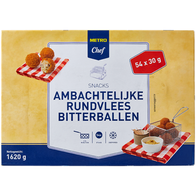 George Bernard schaal Voorverkoop METRO Chef Ambachtelijke rundvleesbitterballen 54 x 30 gram | Makro  Nederland