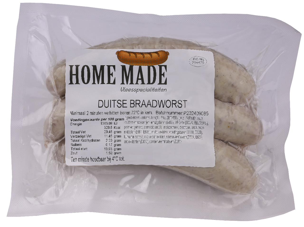 HOME MADE Duitse braadworst 5 x 100 gram