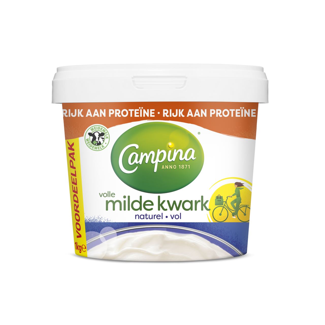 Campina Kwark Volle Milde Naturel 1 kg Beker/kuipje