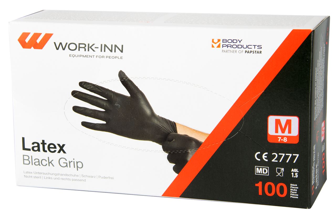 WORK-INN Handschoenen Latex Zwart M 100 stuks
