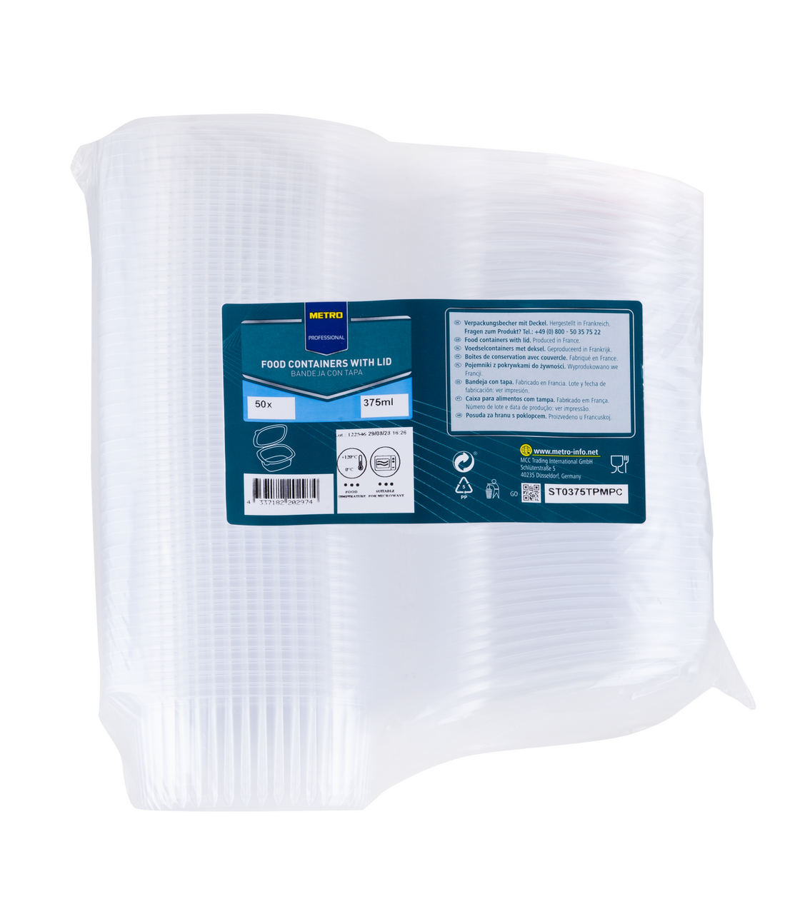 METRO PROFESSIONAL Pp Bak Deksel 375 ml 50 stuks