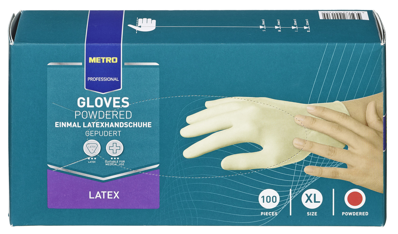 METRO PROFESSIONAL Latex Handschoenen XL gepoederd 100 stuks