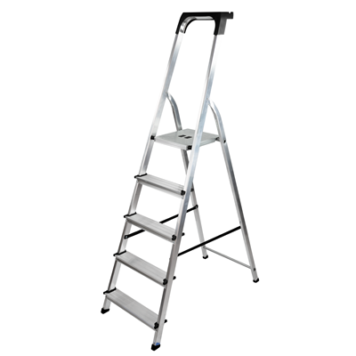 Bayersystem BS-DA5 120 Trapladder met 5 treden, aluminium ladder, belastbaar tot 120 kg, max. werkhoogte 2,99 m, vouwladder met leuning, anti-slip voeten, vouwladder voor huishouden, zilver/geel Bayersystem BS-DA5 120 Trapladder met 5 treden, aluminium ladder, belastbaar tot 120 kg, max. werkhoogte 2,99 m, vouwladder met leuning, anti-slip voeten, vouwladder voor huishouden, zilver/geel