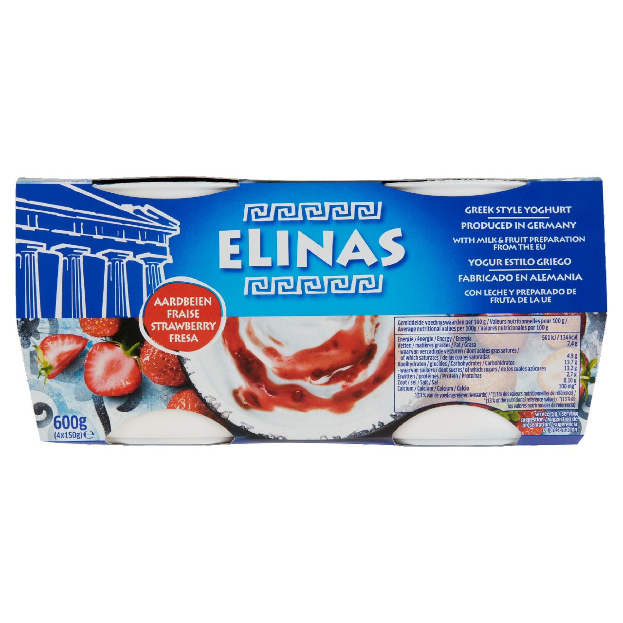 ELINAS Griekse Yoghurt Aardbei 4 x 150 g