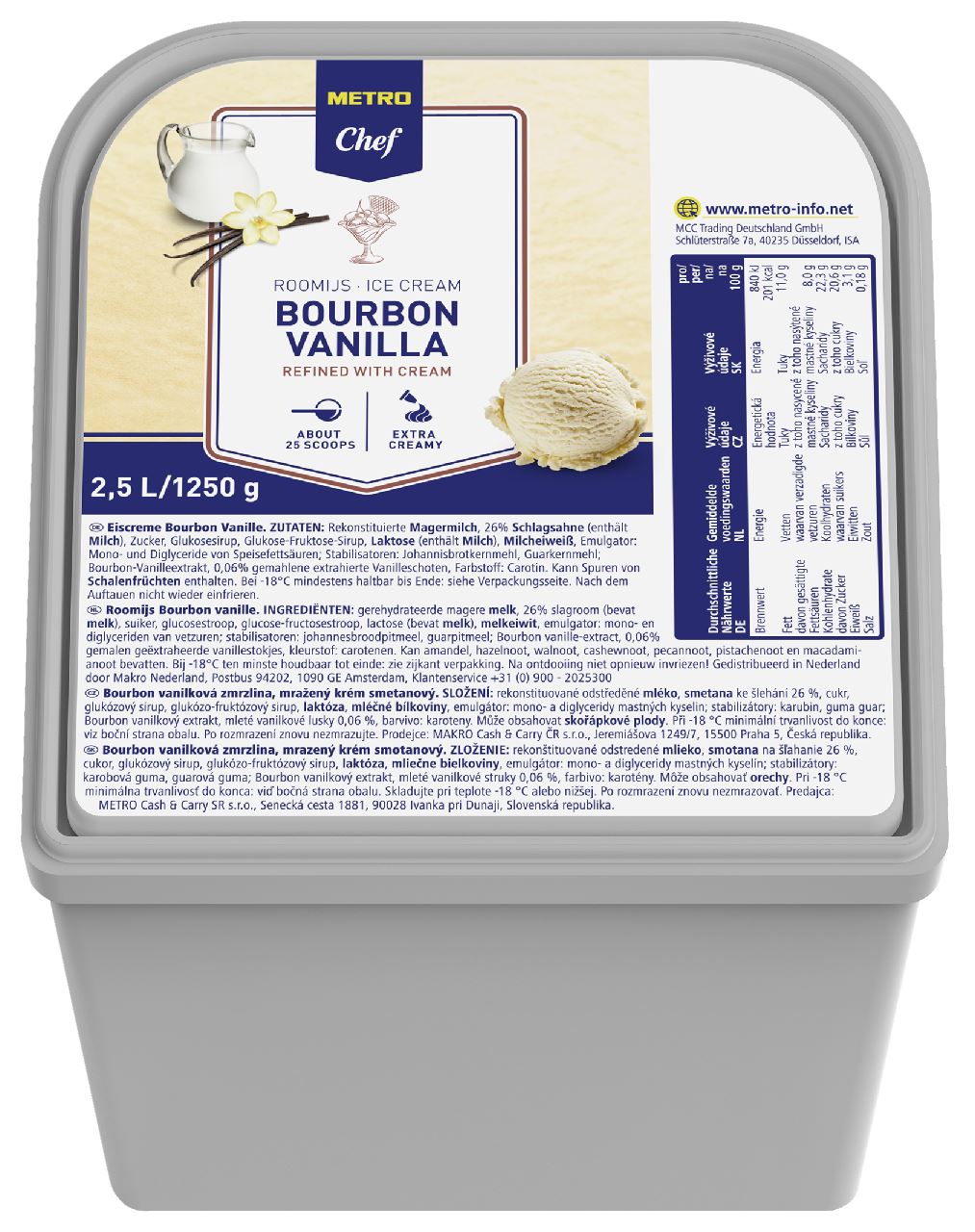 METRO Chef Roomijs Ambachtelijk Vanille 8 x 2,5 l