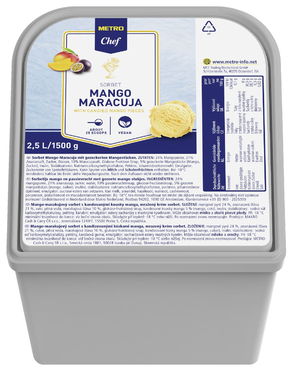 METRO Chef Sorbetijs Mango/Passievrucht 2,5 l