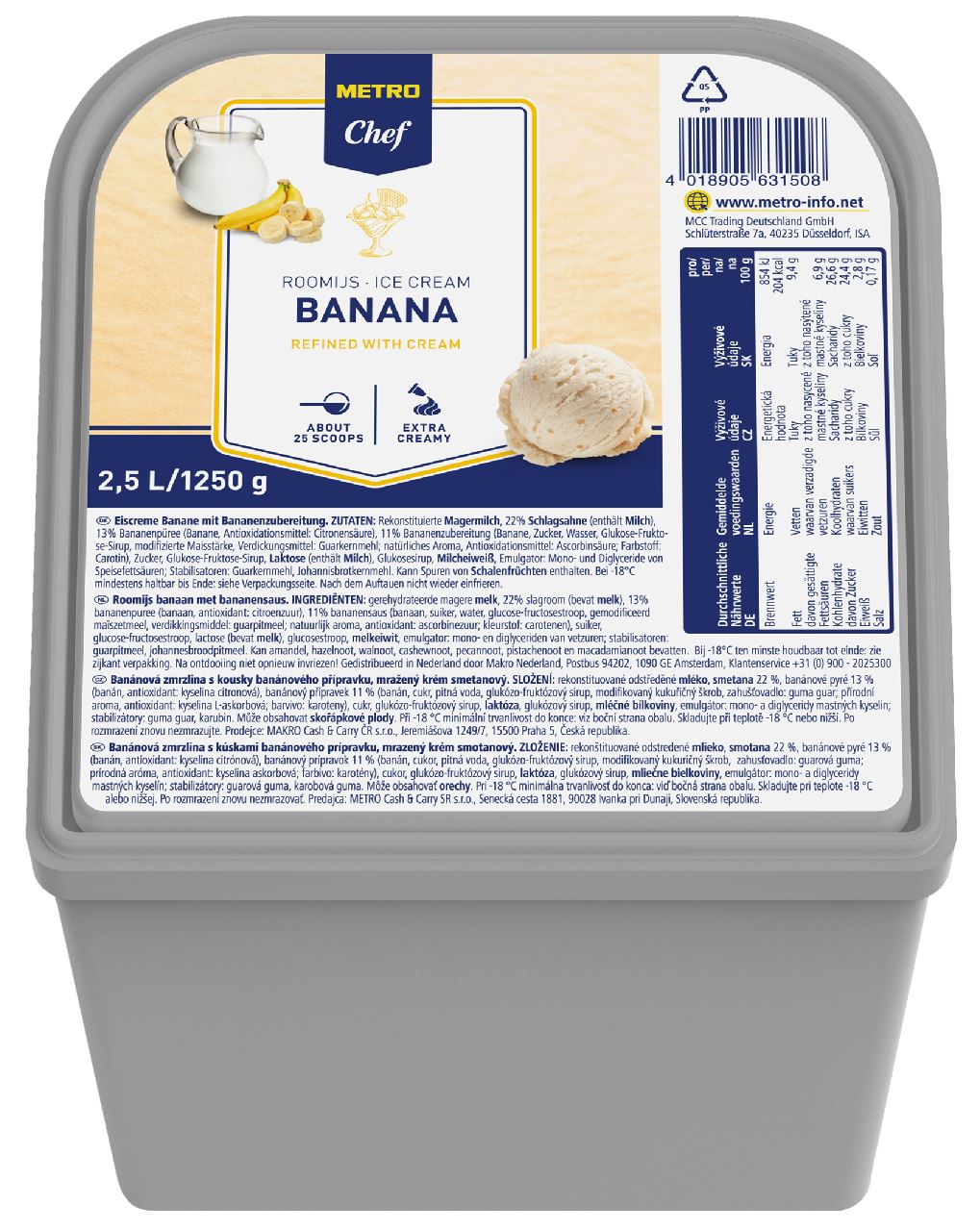 METRO Chef Roomijs Banaan 8 x 2,5 l