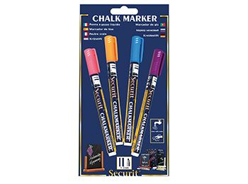 Marcadores Securit Ponta Fina Amarelo, Laranja, Rosa e Roxo (Pack 4)