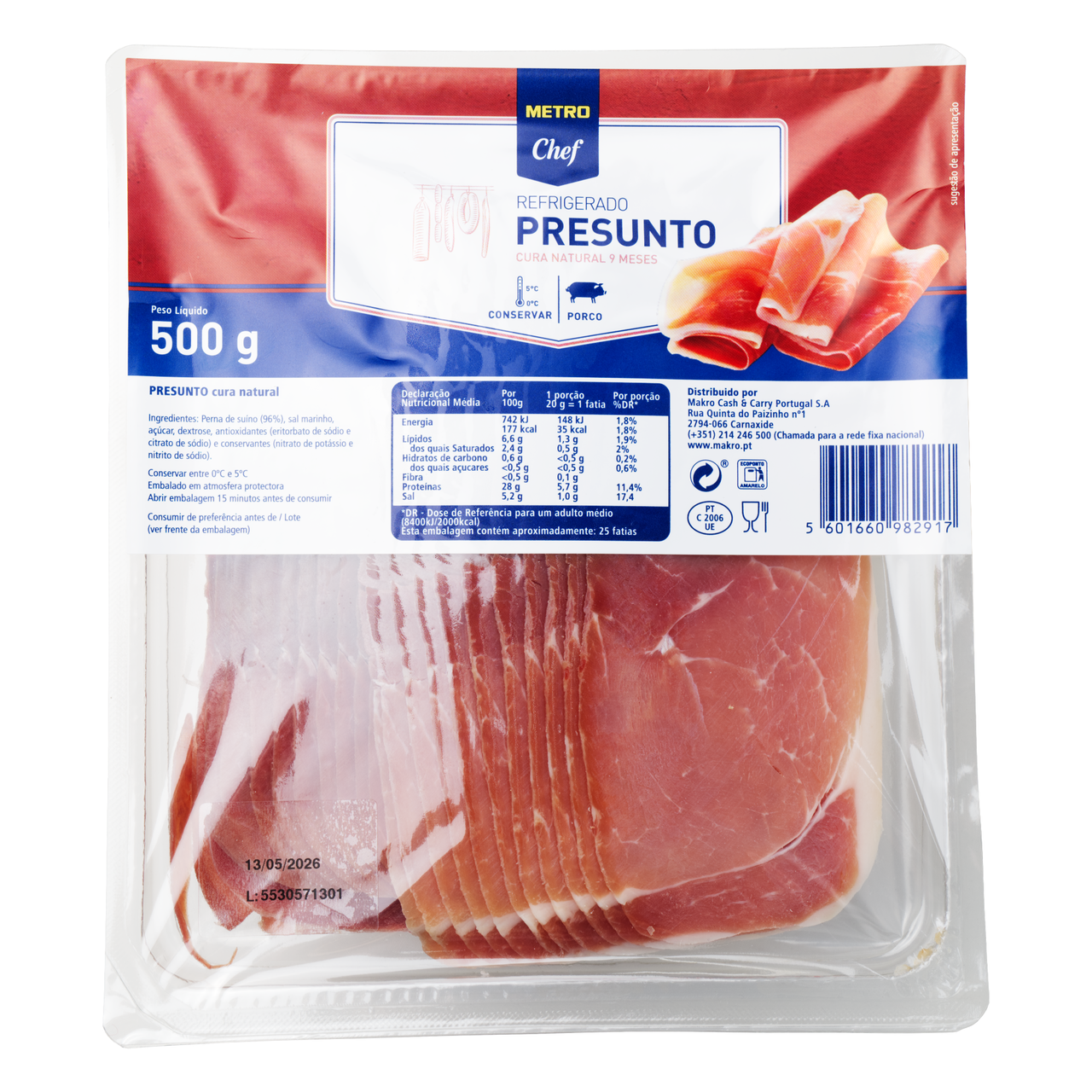 METRO Chef Presunto Fatiado 9 Meses Cura Natural 500 G
