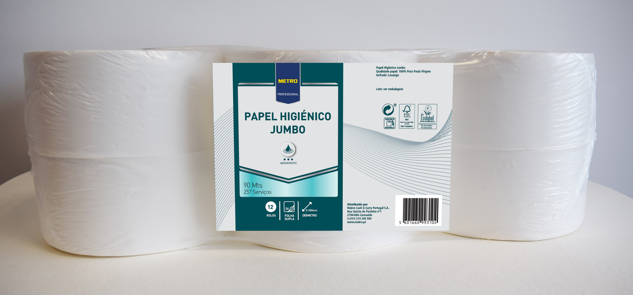 METRO PROFESSIONAL Papel Higienico Jumbo 2 Folhas 90 M X 12 Rolos