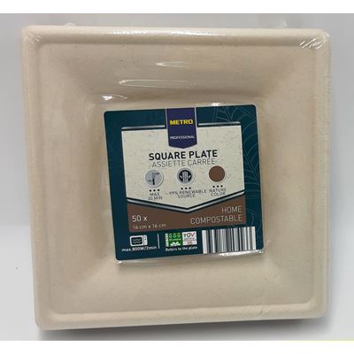 Prato Quadrado METRO Professional Cana-de-Açúcar 16cm 50un