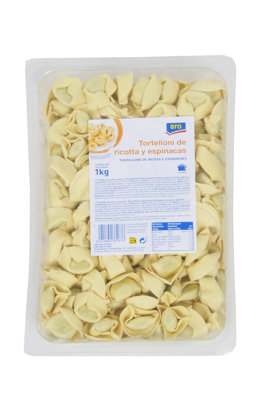 aro Tortelloni Ricota Espinafre 1kg