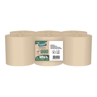 Rolo Industrial Espiral Amoos Natural 2 Folhas 125m 6un