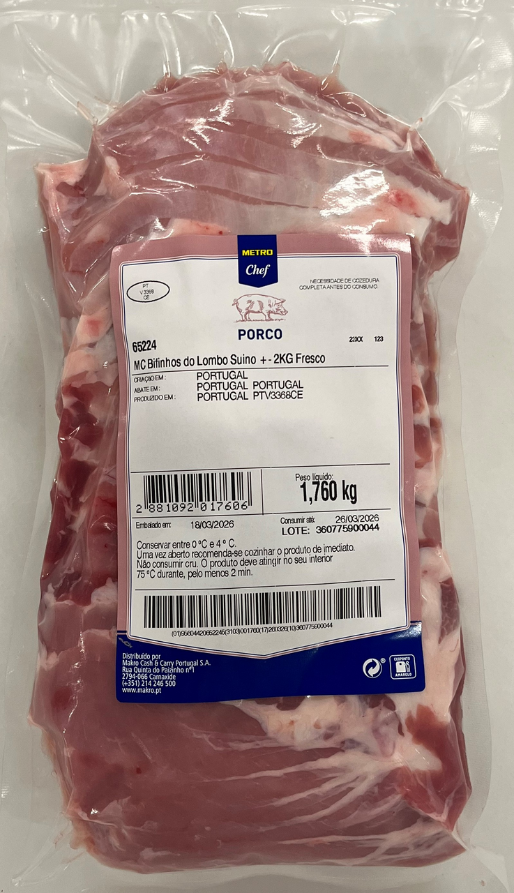 METRO Chef Bife Lombo Suíno +-2kg Vácuo Fresco
