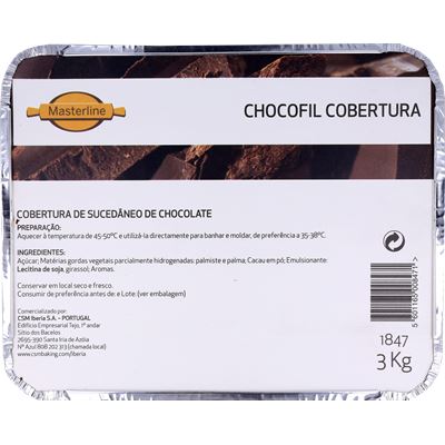 Cobertura de Chocolate Masterline em Barra 3kg
