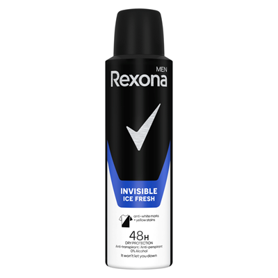 Deodorante - Rexona Men Invisible Ice Fresh Deodorant Spray Antiperspirant pentru bărbați, fără alcool, protecție 48H, 150 ml