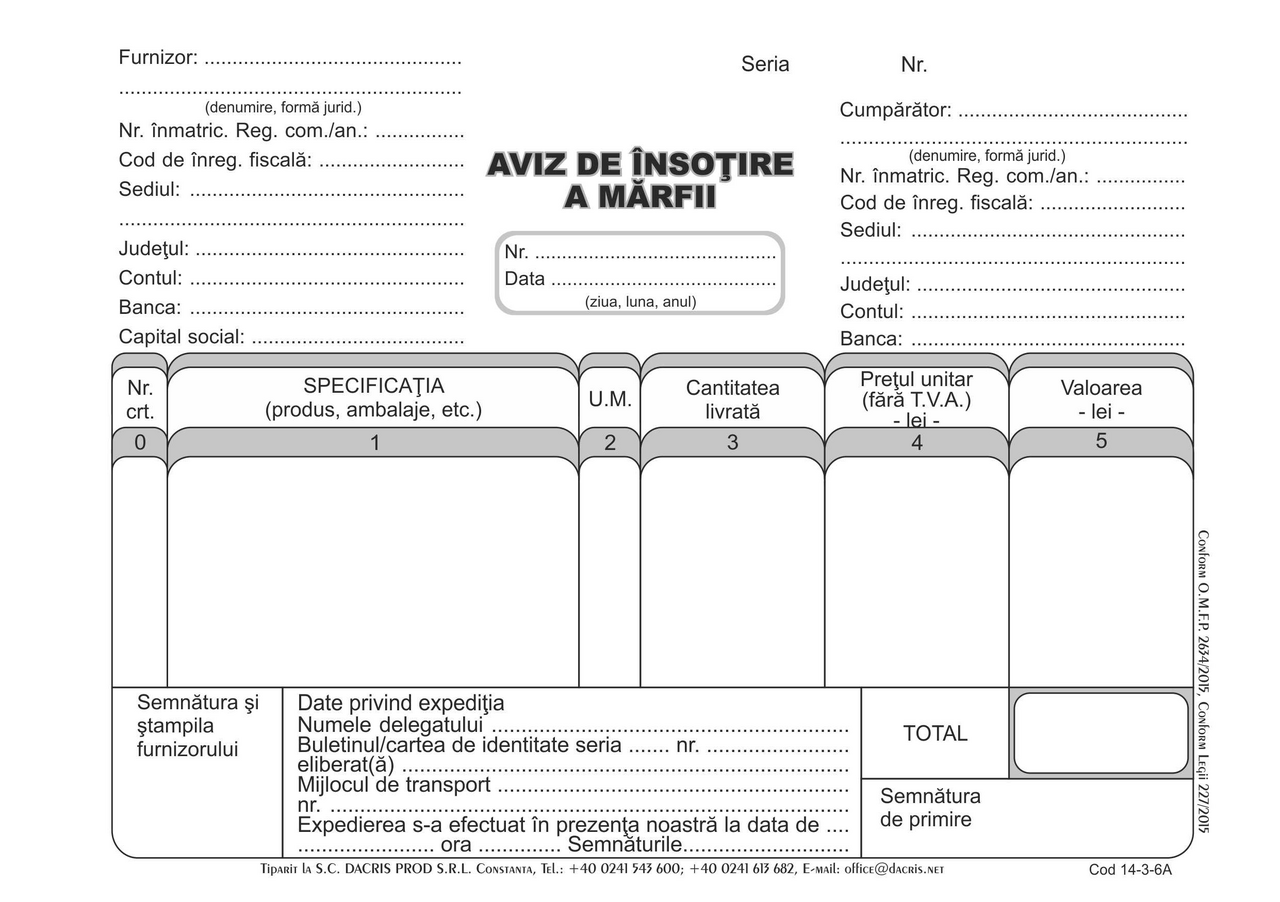 SIGMA Aviz Expeditie A5 3 Exemplare Autocopiative