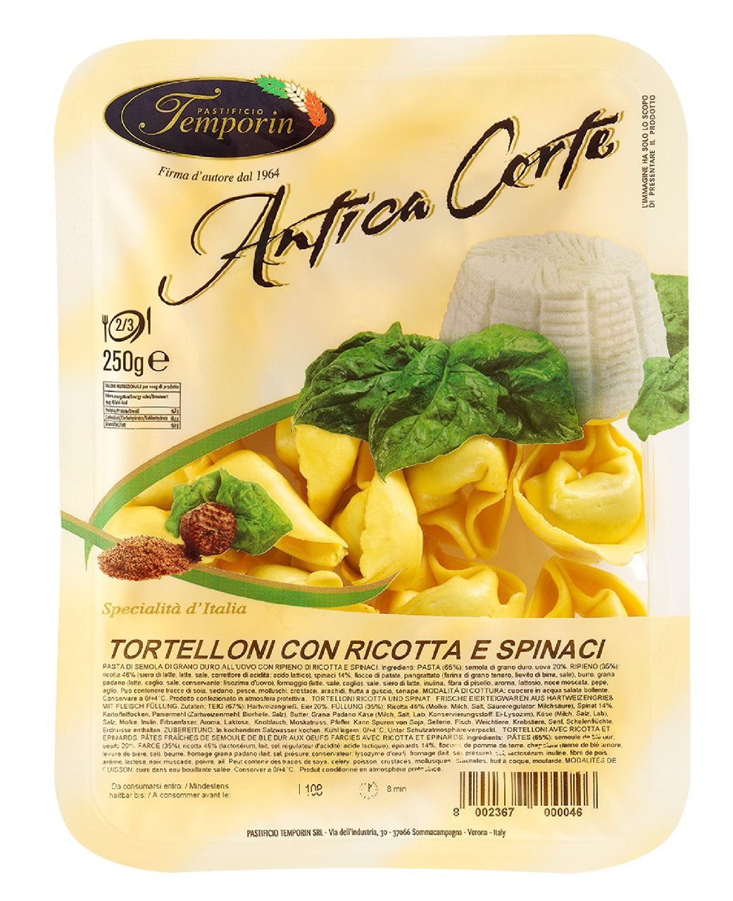 ANTICA Paste Tortelloni cu Urda & Spanac 250 g