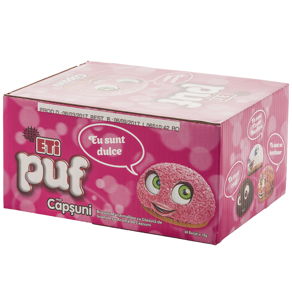 ETI PUF Biscuite cu Bezea cu Capsuni 48 x 18 g