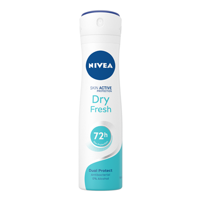 Deodorante - NIVEA Dry Fresh Deodorant Spray Antiperspirant pentru femei, Dual Protect, fără alcool, protecție 72H, 150 ml
