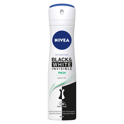 Deodorante - NIVEA Black & White Invisible Fresh Deodorant Antiperspirant Spray pentru femei, protecție 48H, 150 ml
