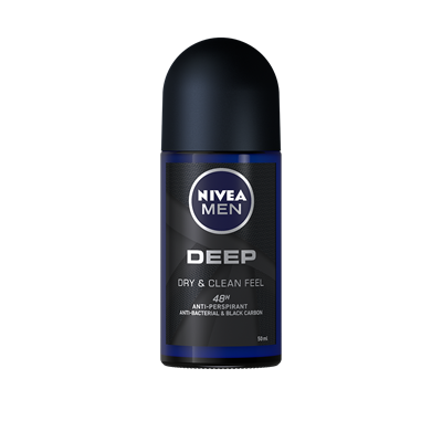 Deodorante - NIVEA Men Deep Deodorant Roll-On Antiperspirant pentru bărbați, cu carbon negru, protecție 48H, 50 ml
