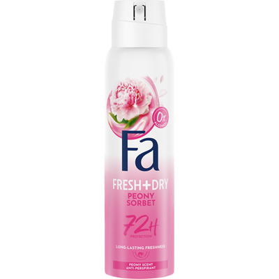 Deodorante - Fa Fresh & Dry Peony Sorbet Deodorant Spray Antiperspirant, parfum de bujor, protecție 72H, fără alcool, 150 ml