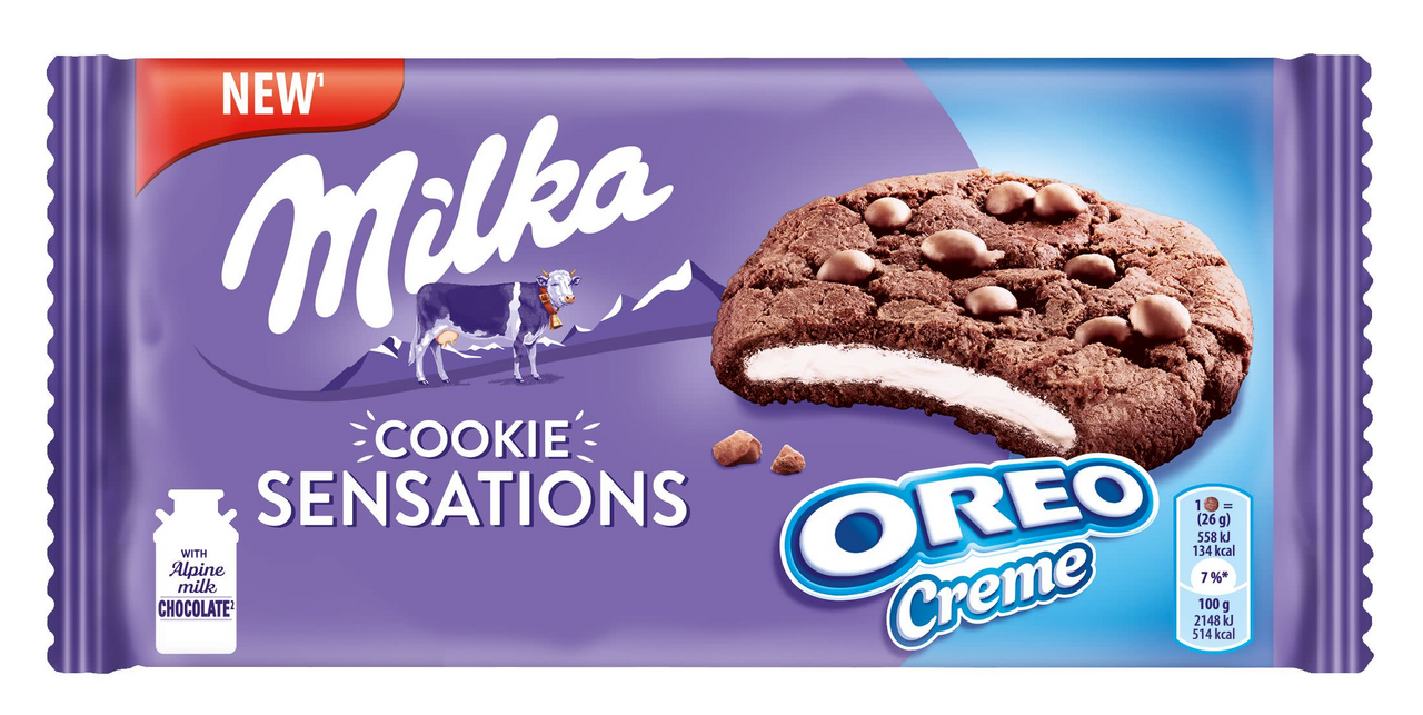 milka Oreo Biscuiti cu Cacao si cu Bucatele (12%) de Ciocolata 156 g