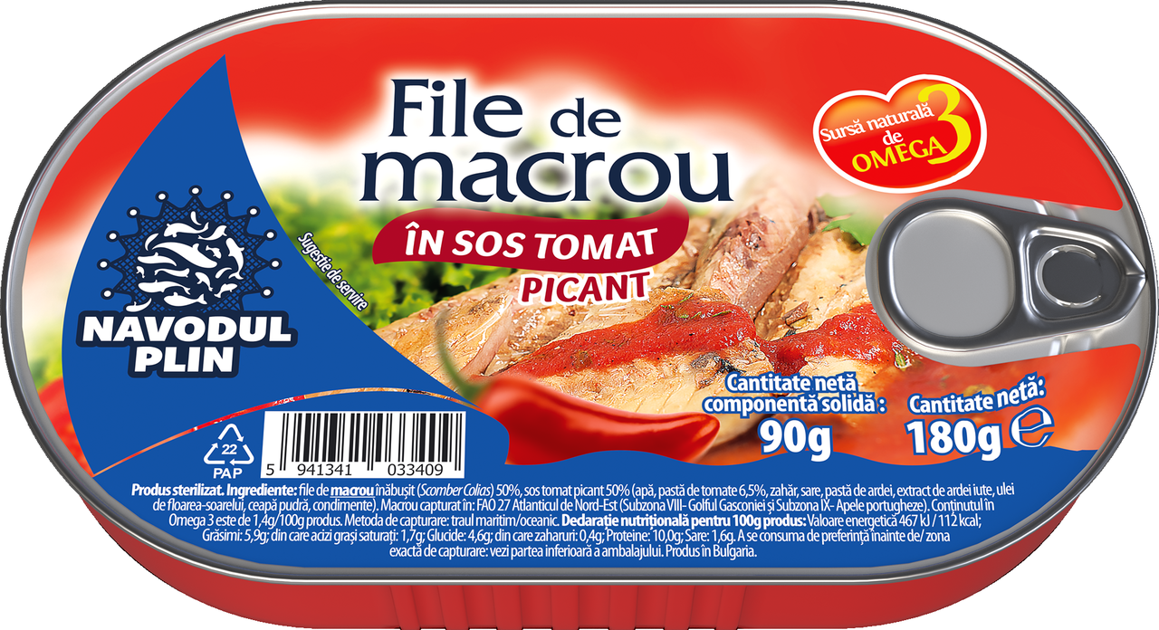 NAVODUL PLIN File Macrou in Sos Tomat Picant 180 g