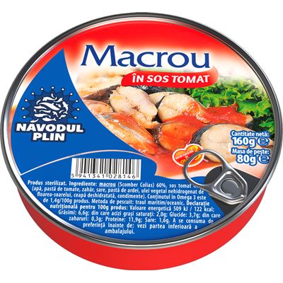NAVODUL PLIN Macrou in Sos Tomat 160 g