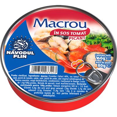 NAVODUL PLIN Macrou in Sos Tomat Picant 160 g